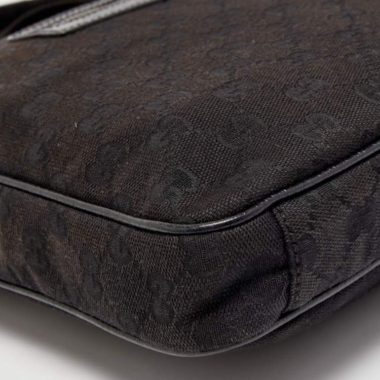 Pre Owned Gucci Black GG Canvas and Leather Messenger Bag