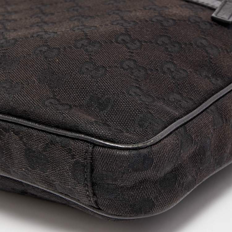 Pre Owned Gucci Black GG Canvas and Leather Messenger Bag