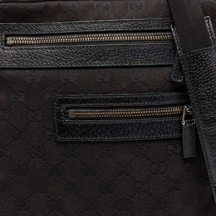 Pre Owned Gucci Black GG Canvas and Leather Messenger Bag