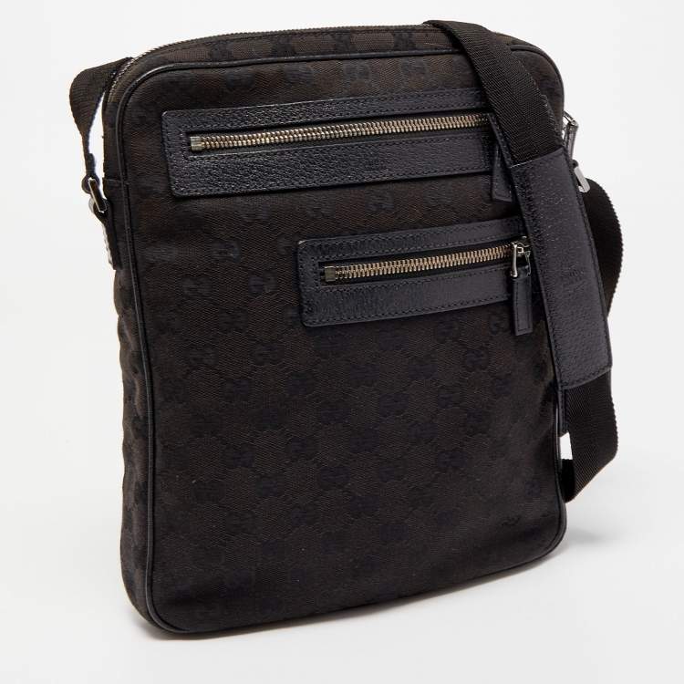 Pre Owned Gucci Black GG Canvas and Leather Messenger Bag