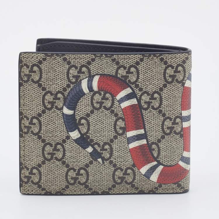 Pre Owned Gucci Beige GG Supreme Canvas Kingsnake Print Bifold Wallet