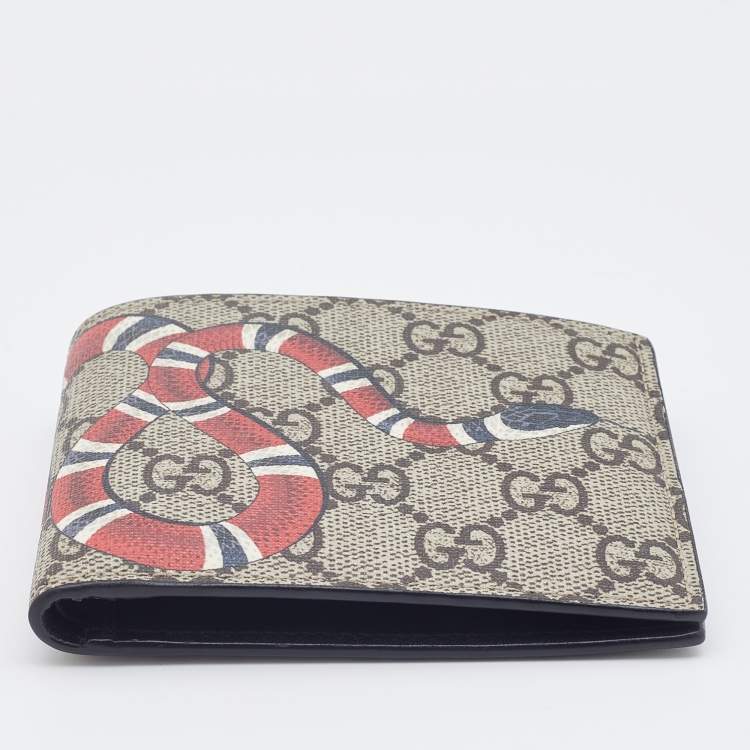 Pre Owned Gucci Beige GG Supreme Canvas Kingsnake Print Bifold Wallet