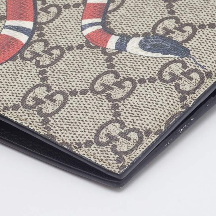 Pre Owned Gucci Beige GG Supreme Canvas Kingsnake Print Bifold Wallet