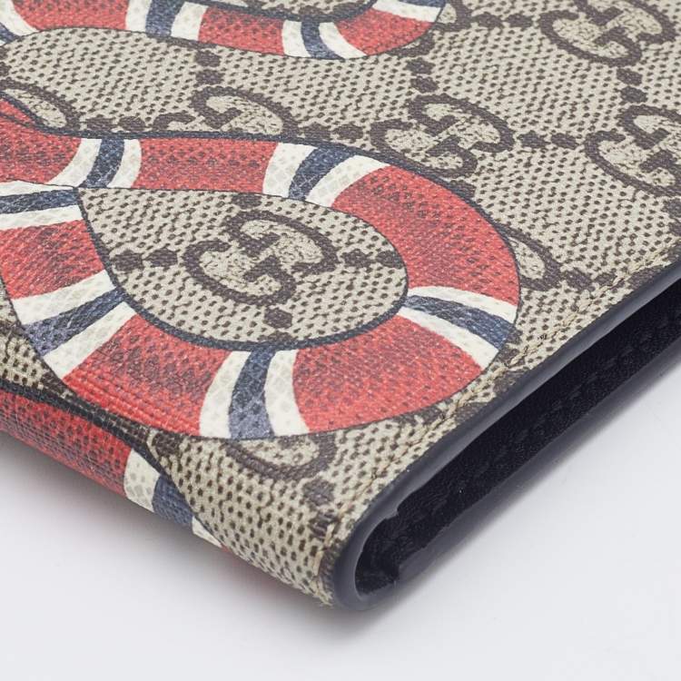 Pre Owned Gucci Beige GG Supreme Canvas Kingsnake Print Bifold Wallet