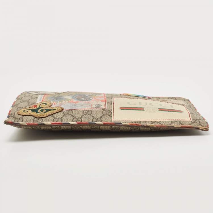 Pre Owned Gucci Beige GG Supreme Coated Canvas Courier Wristlet Pouch