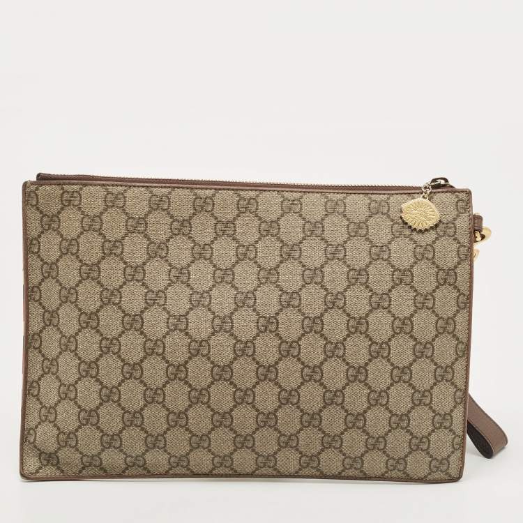 Pre Owned Gucci Beige GG Supreme Coated Canvas Courier Wristlet Pouch