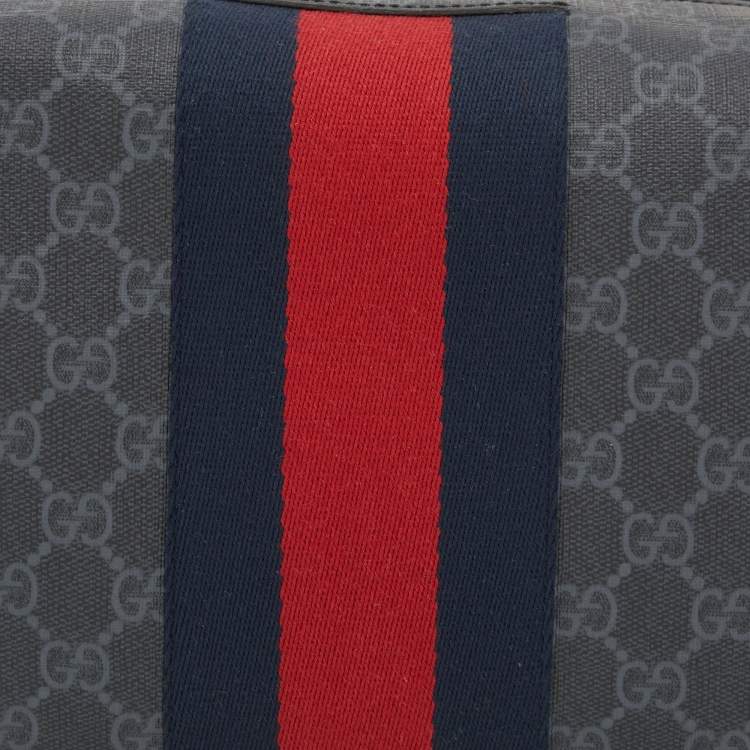 Pre Owned Gucci Black GG Supreme and Leather Web Toiletry Pouch