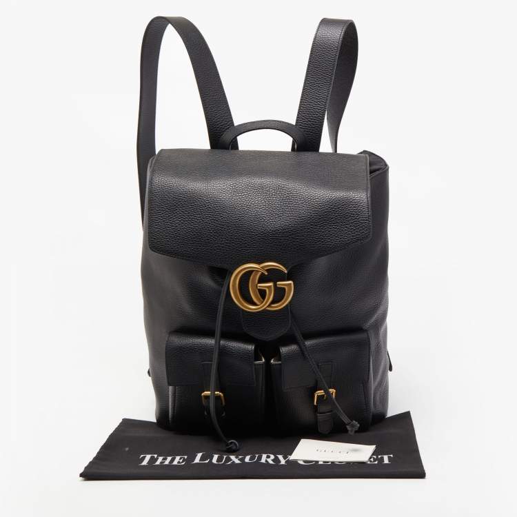 Pre Owned Gucci Black Leather GG Marmont Backpack