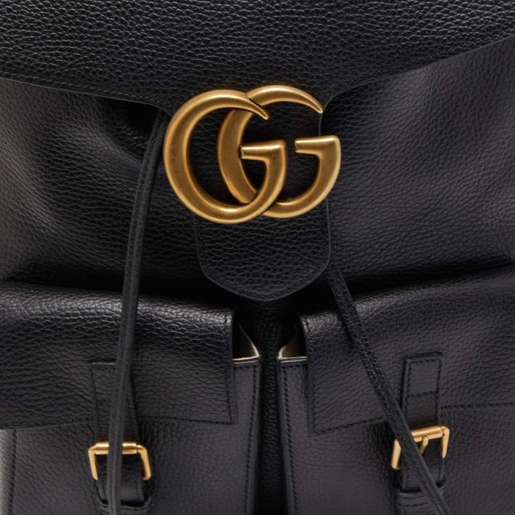 Pre Owned Gucci Black Leather GG Marmont Backpack