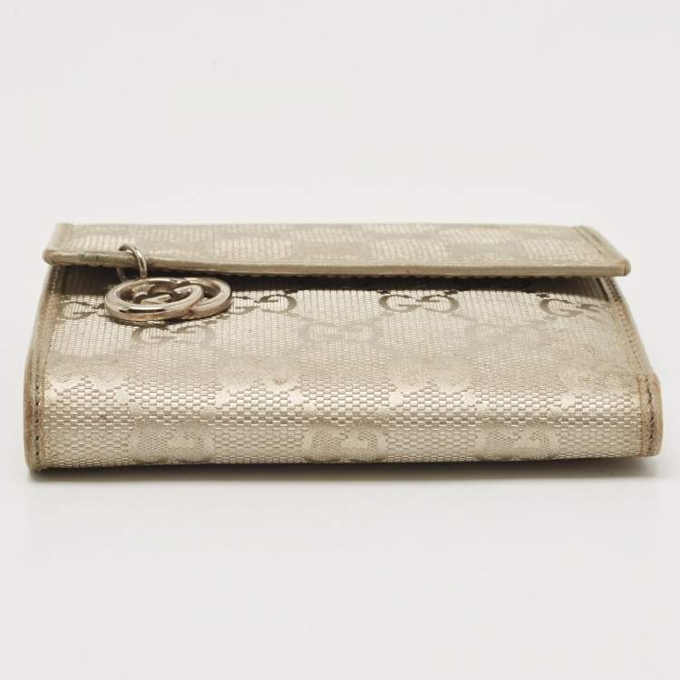Pre Owned Gucci Silver GG Imprime Canvas and Leather GG Charm Trifold Wallet