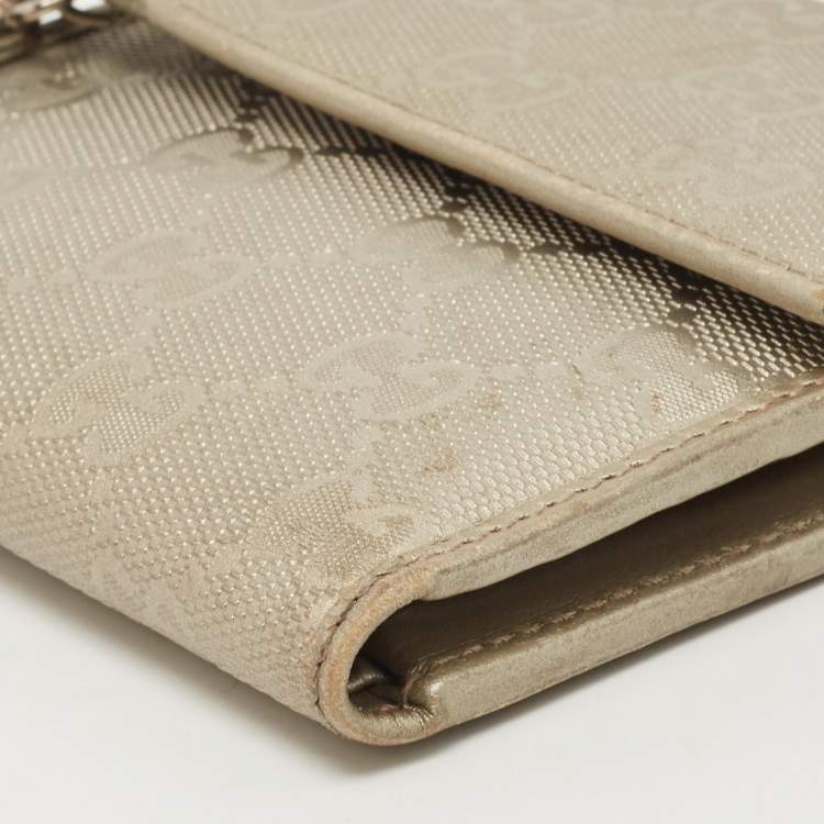 Pre Owned Gucci Silver GG Imprime Canvas and Leather GG Charm Trifold Wallet