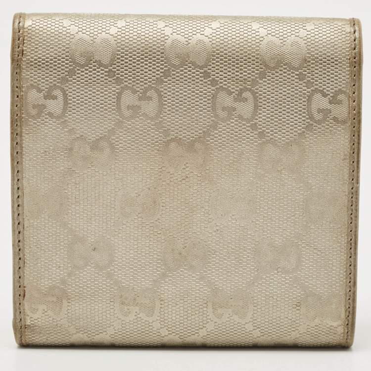 Pre Owned Gucci Silver GG Imprime Canvas and Leather GG Charm Trifold Wallet