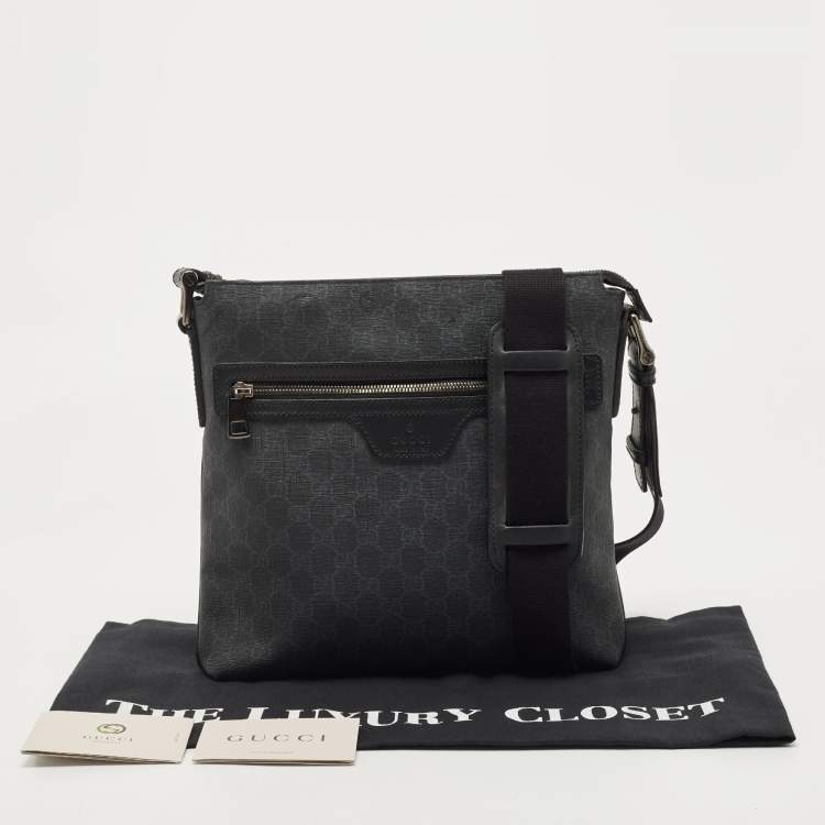 Pre Owned Gucci Dark Grey GG Supreme Canvas Messenger Bag