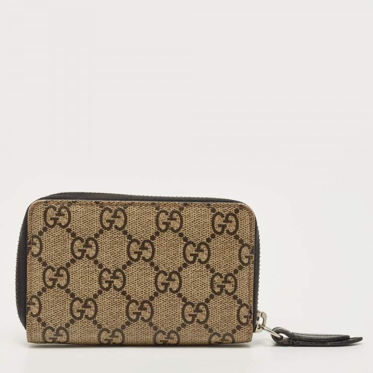 Pre Owned Gucci Beige Tiger Print GG Supreme Canvas Zip Card Case
