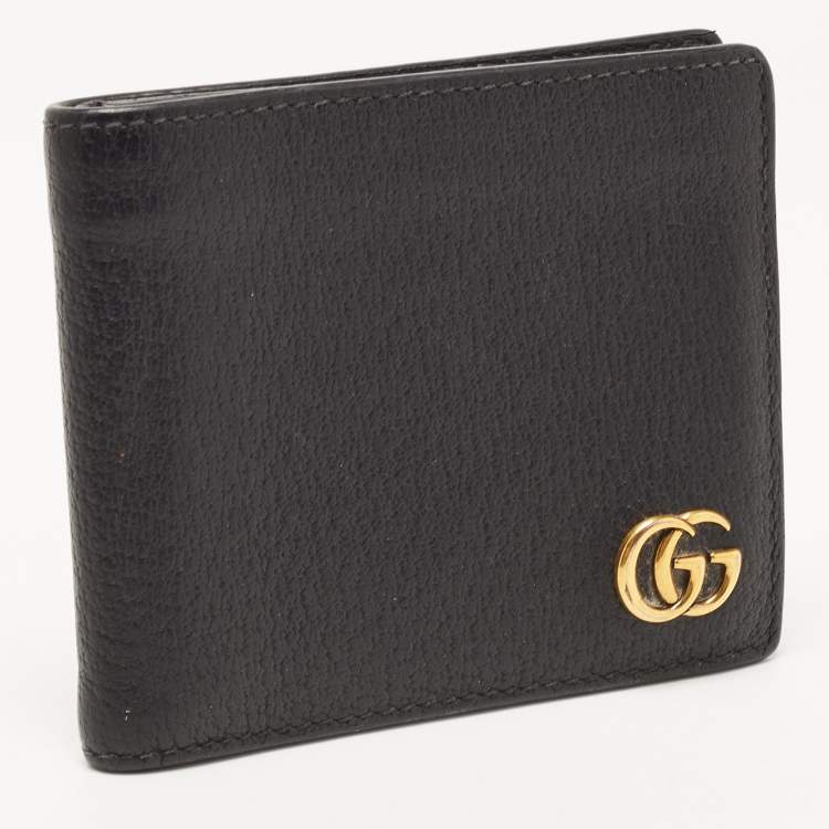 Pre Owned Gucci Black Leather GG Marmont Bifold Wallet