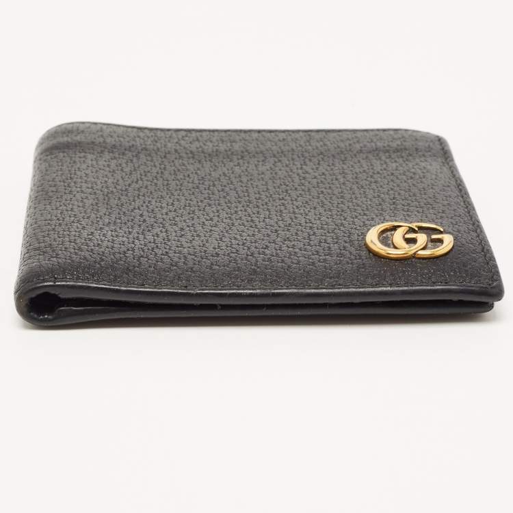 Pre Owned Gucci Black Leather GG Marmont Bifold Wallet