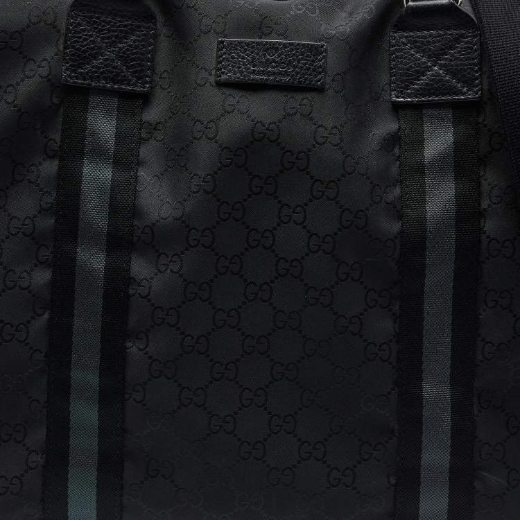 Pre Owned Gucci Black GG Nylon and Leather Web Weekender Bag