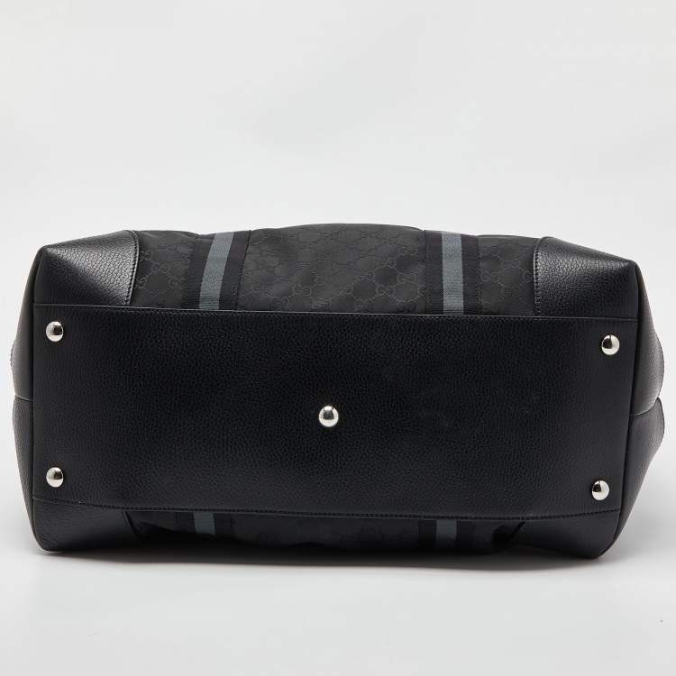 Pre Owned Gucci Black GG Nylon and Leather Web Weekender Bag