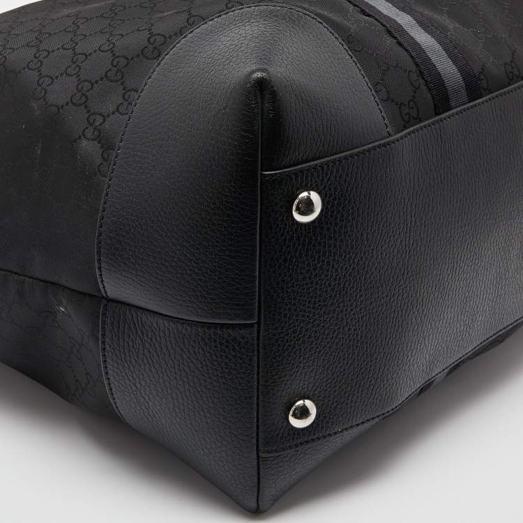 Pre Owned Gucci Black GG Nylon and Leather Web Weekender Bag