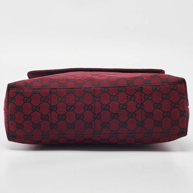 Pre Owned Gucci Red/Black GG Canvas and Leather Messenger Bag