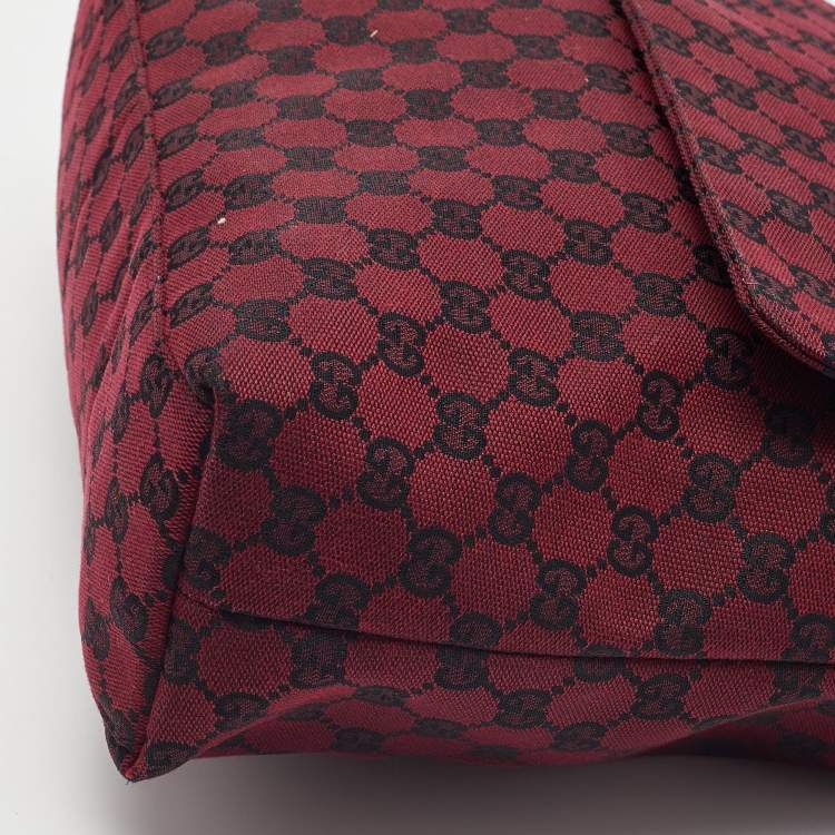 Pre Owned Gucci Red/Black GG Canvas and Leather Messenger Bag
