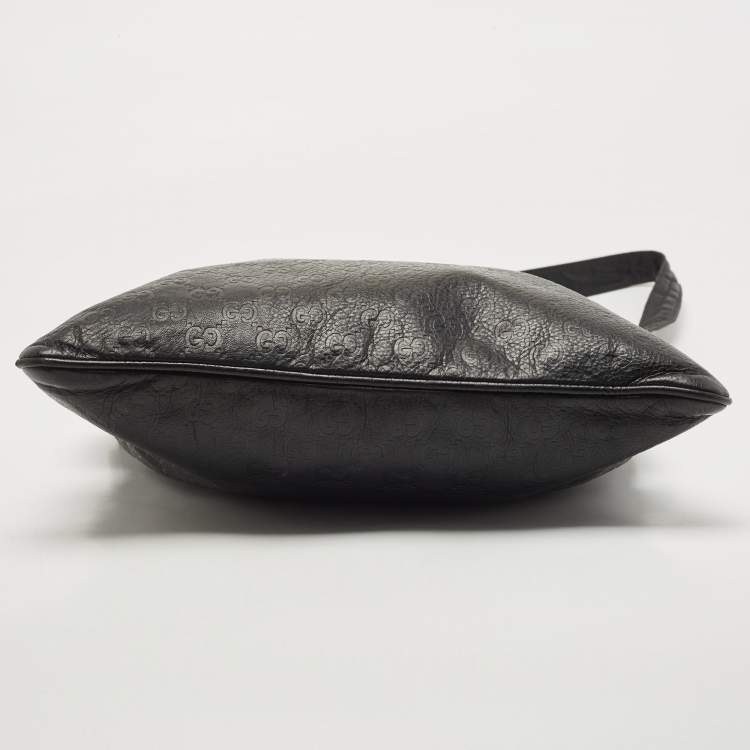 Pre Owned Gucci Black Guccissima Leather Slim Messenger Bag