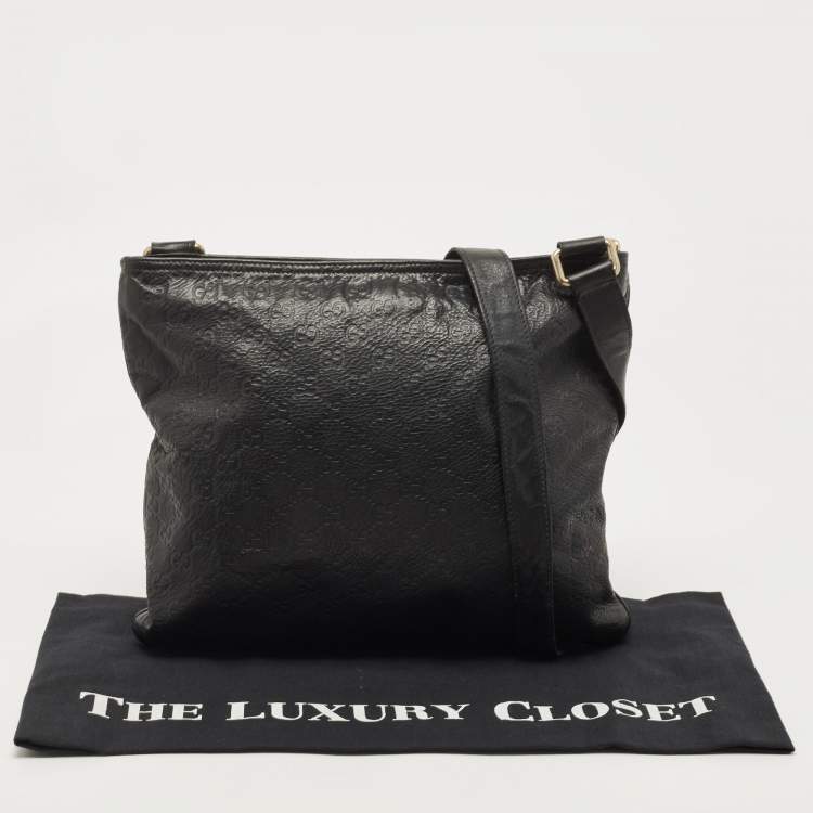 Pre Owned Gucci Black Guccissima Leather Slim Messenger Bag