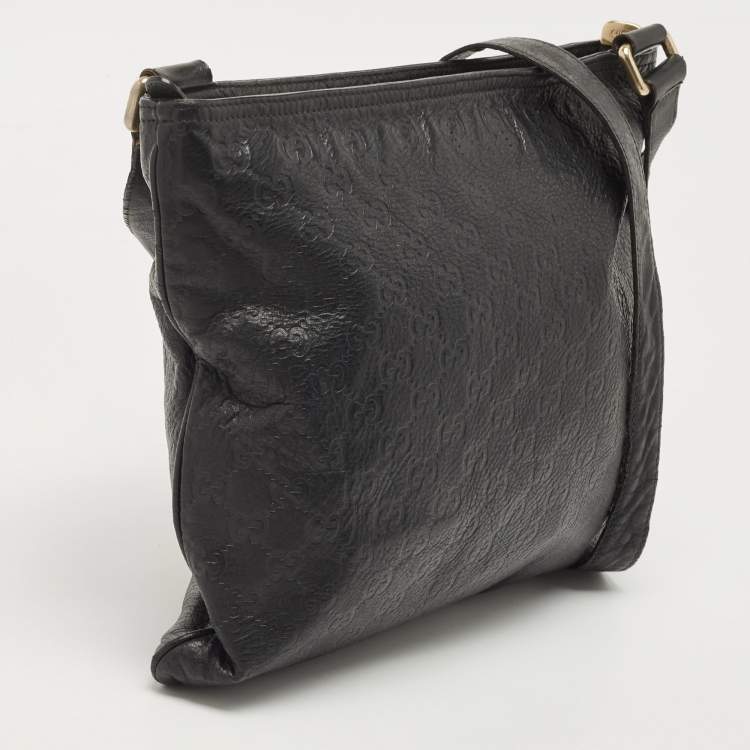 Pre Owned Gucci Black Guccissima Leather Slim Messenger Bag