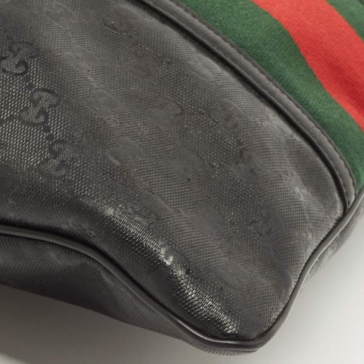 مملوكة مسبقًا Gucci Black GG Imprime Canvas Web Flat Messenger Bag