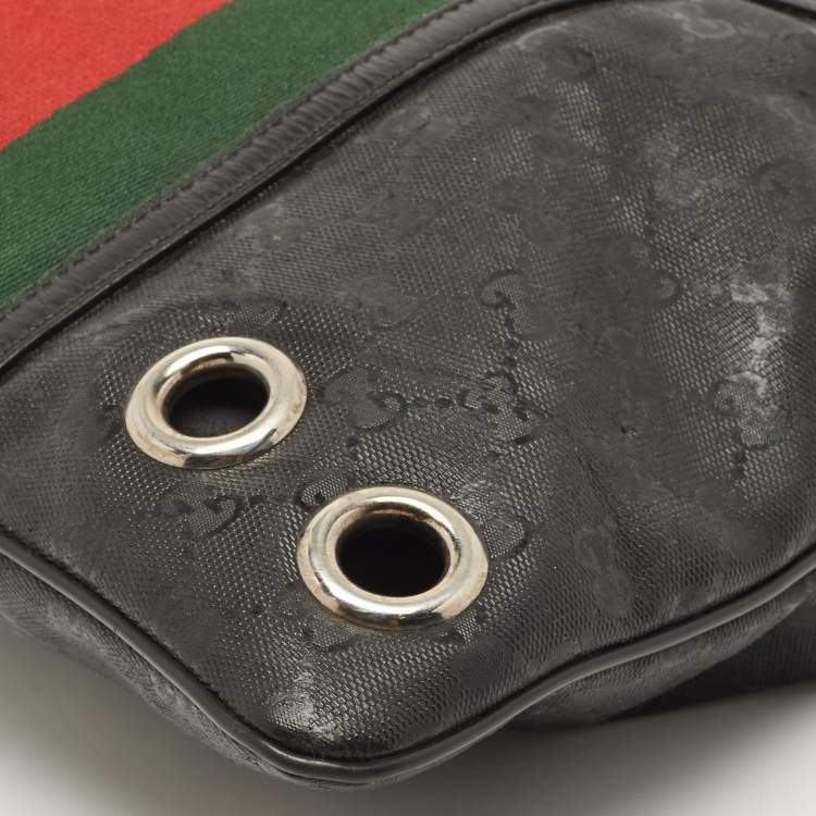 مملوكة مسبقًا Gucci Black GG Imprime Canvas Web Flat Messenger Bag