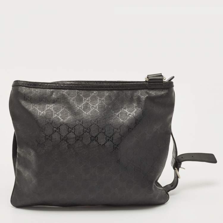 مملوكة مسبقًا Gucci Black GG Imprime Canvas Web Flat Messenger Bag