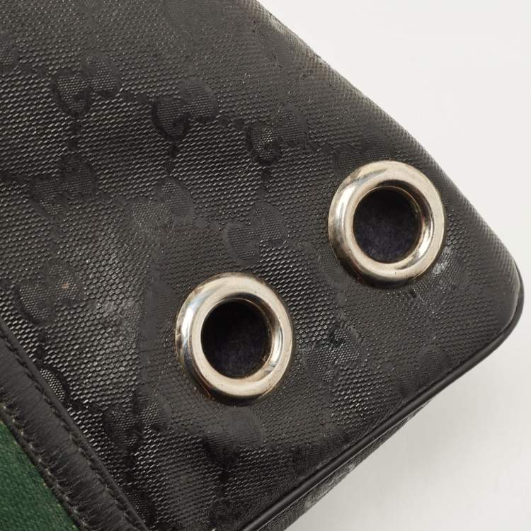 مملوكة مسبقًا Gucci Black GG Imprime Canvas Web Flat Messenger Bag