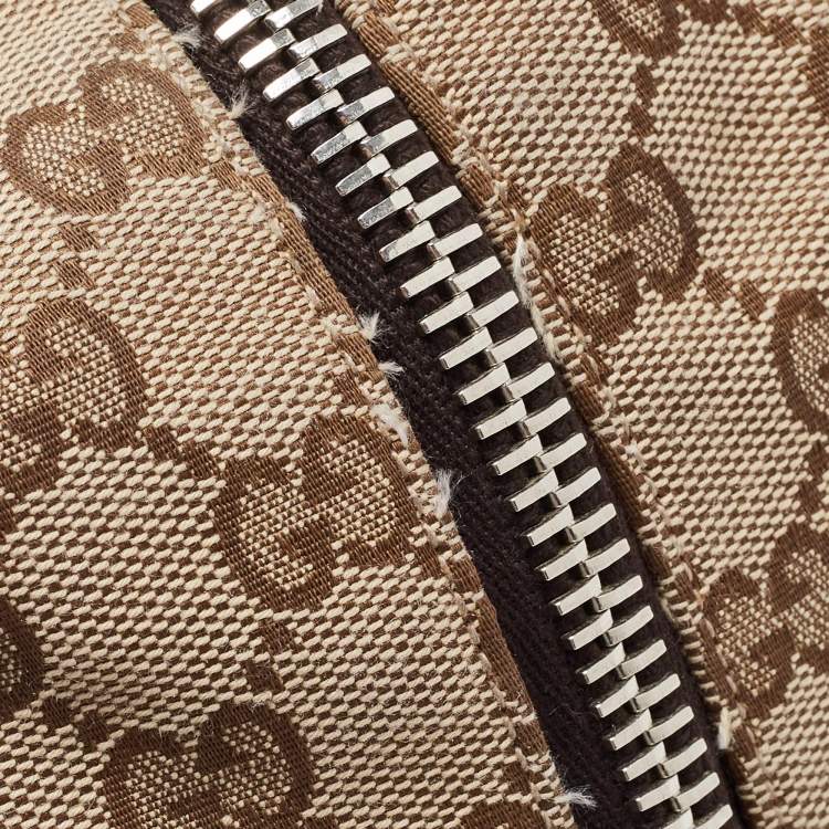 Pre Owned Gucci Brown/Beige GG Canvas and Leather Duffel Weekender Bag