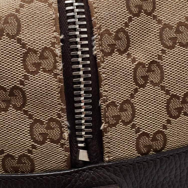 Pre Owned Gucci Brown/Beige GG Canvas and Leather Duffel Weekender Bag