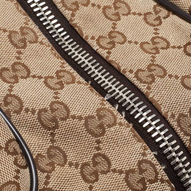 Pre Owned Gucci Brown/Beige GG Canvas and Leather Duffel Weekender Bag