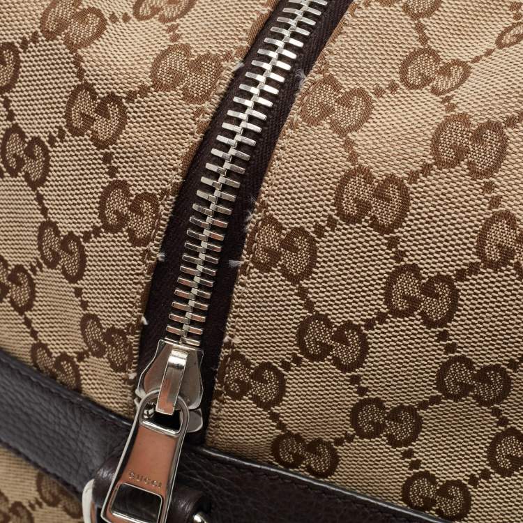 Pre Owned Gucci Brown/Beige GG Canvas and Leather Duffel Weekender Bag