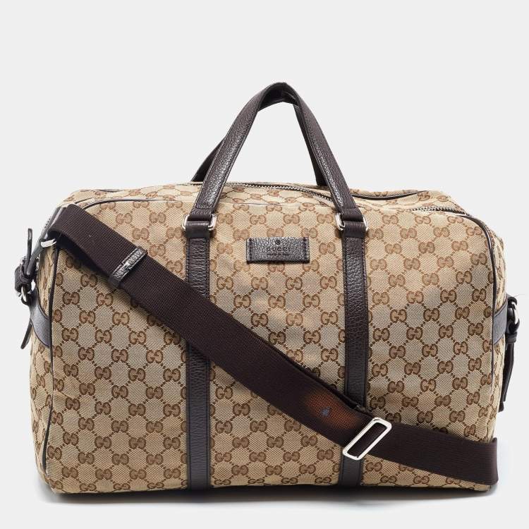 Gucci Duffle Vintage Large Beige/Brown Coated Canvas Weekend/Travel Bag