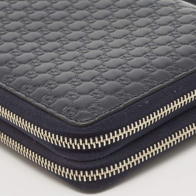 Pre Owned Gucci Navy Blue Guccissima Leather Double Zip Travel Document Pouch
