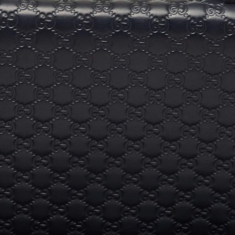 Pre Owned Gucci Navy Blue Guccissima Leather Double Zip Travel Document Pouch