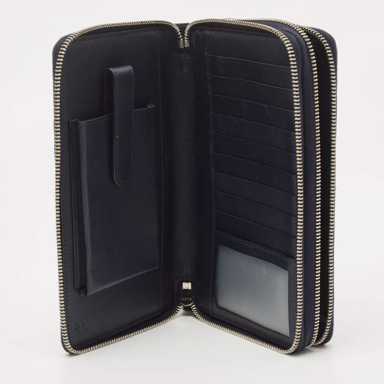 Pre Owned Gucci Navy Blue Guccissima Leather Double Zip Travel Document Pouch