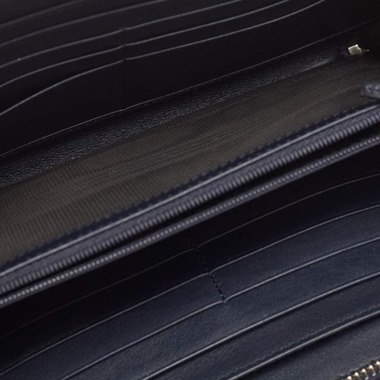 Pre Owned Gucci Navy Blue Guccissima Leather Double Zip Travel Document Pouch