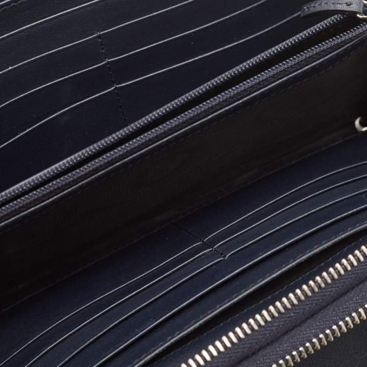 Pre Owned Gucci Navy Blue Guccissima Leather Double Zip Travel Document Pouch