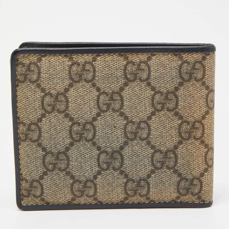 Pre Owned Gucci Beige/Black GG Supreme Canvas and Leather Bifold Wallet