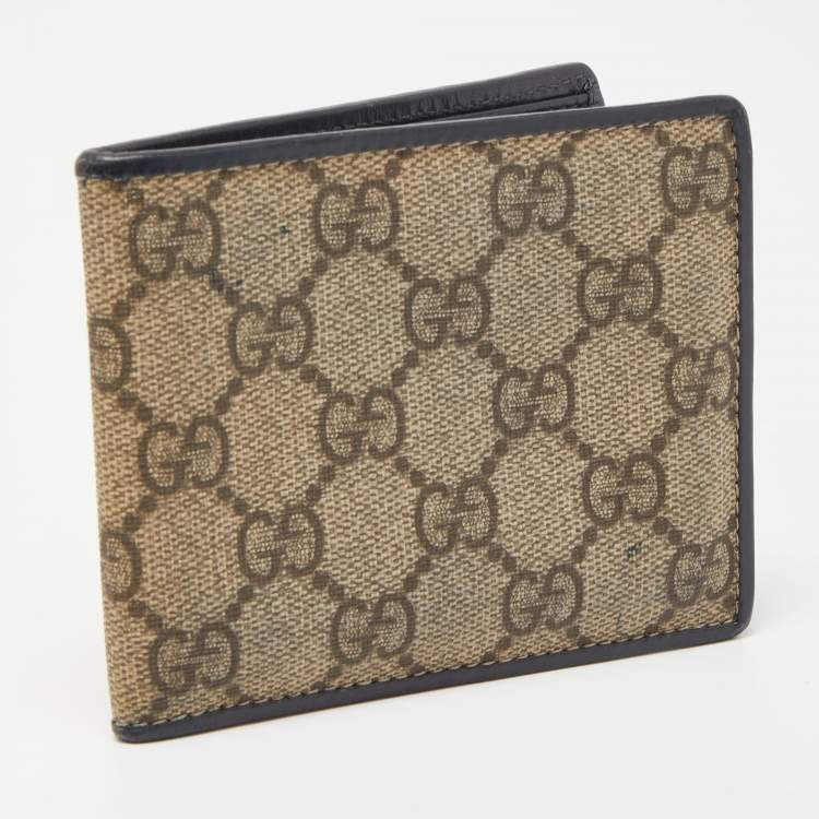 Pre Owned Gucci Beige/Black GG Supreme Canvas and Leather Bifold Wallet