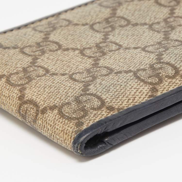 Pre Owned Gucci Beige/Black GG Supreme Canvas and Leather Bifold Wallet