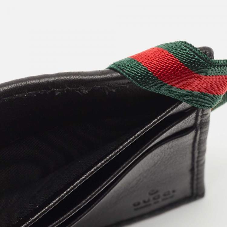 Pre Owned Gucci Black Guccissima Leather Web Money Clip Bi-Fold Wallet