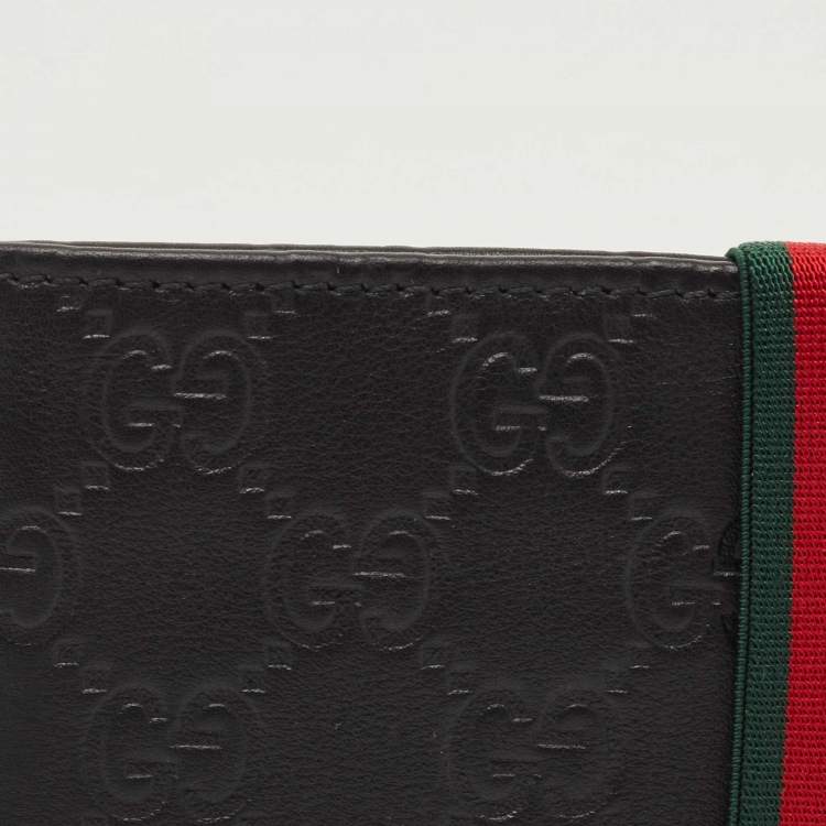 Pre Owned Gucci Black Guccissima Leather Web Money Clip Bi-Fold Wallet