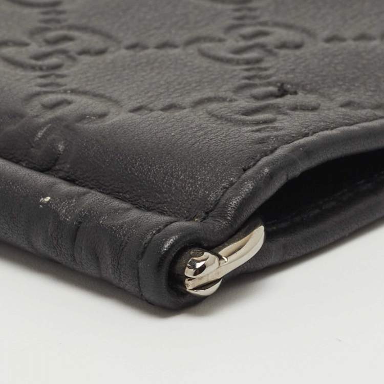 Pre Owned Gucci Black Guccissima Leather Web Money Clip Bi-Fold Wallet