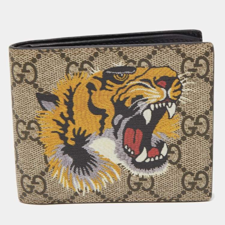 Gucci Beige GG Supreme Canvas Tiger Print Bifold Wallet Gucci
