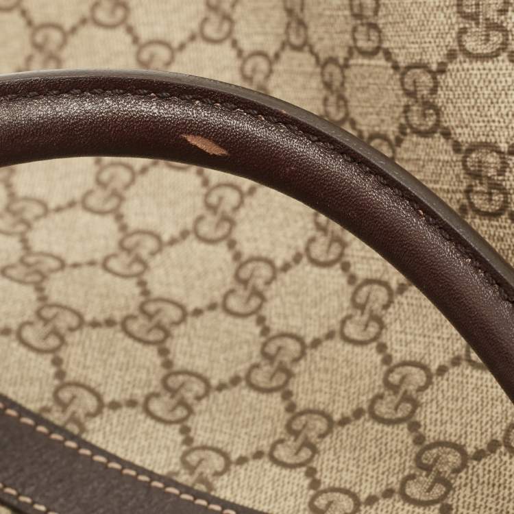 Pre Owned Gucci Dark Brown/Beige GG Supreme Canvas 2 Wheel Duffle Luggage Bag